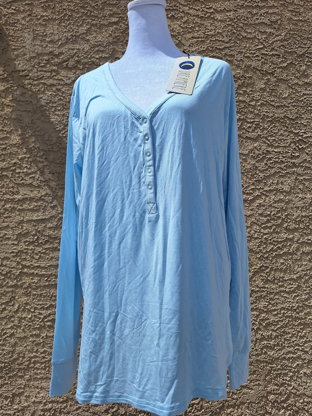 New Light Blue Henley Long-Sleeve Tee by Dreamiere